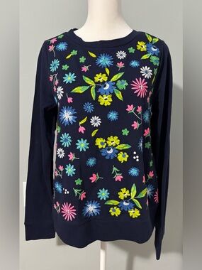 Lilly Pulitzer Rami Sweatshirt Navy Blue Floral Embroidered Crewneck Sweater S